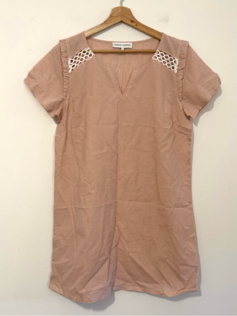 Laurence Tavernier Nightgown Womens Large Orange Gingham Cotton Short Sleeve
